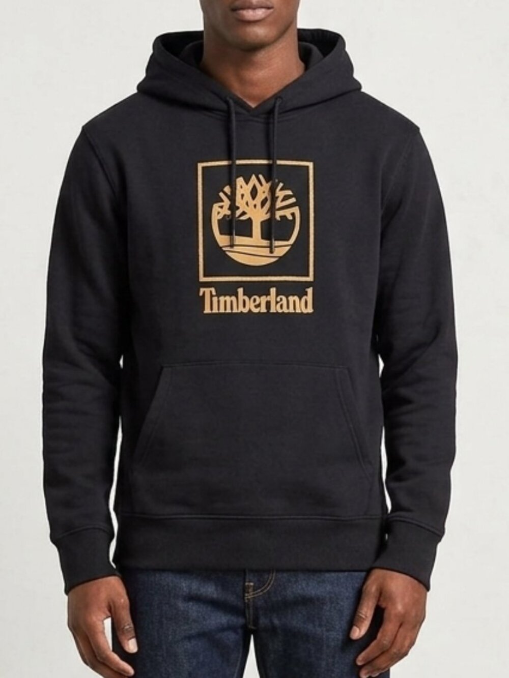 Timberland Black Stacked Box Tree Logo Men's Hoodie Sweatshirt Size M